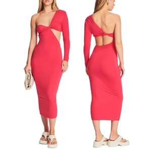 NWT SER.O.YA Ivana One Sleeve Midi Dress in Coral Sz Lg Bodycon Formal $298